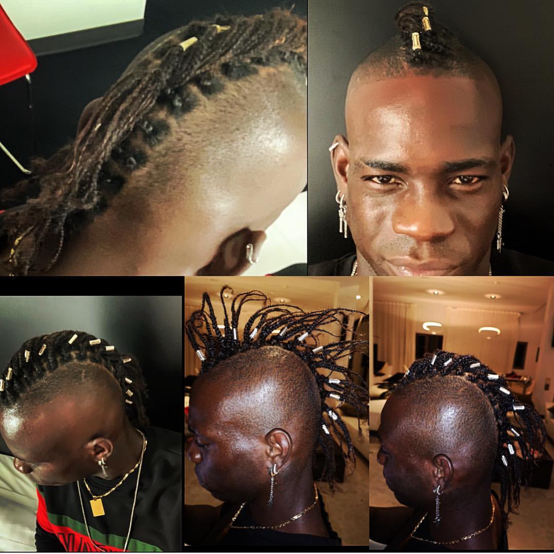 Mario Balotelli exibe cabelo novo com desenho tribal e listras